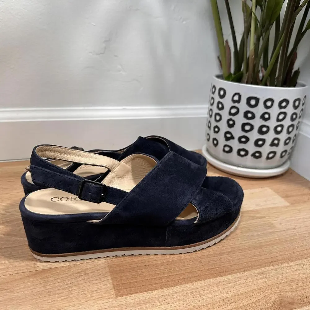 Cordani Womens Kaylee Navy Suede Open Toe Ankle Strap Wedge Sandals Shoes 37